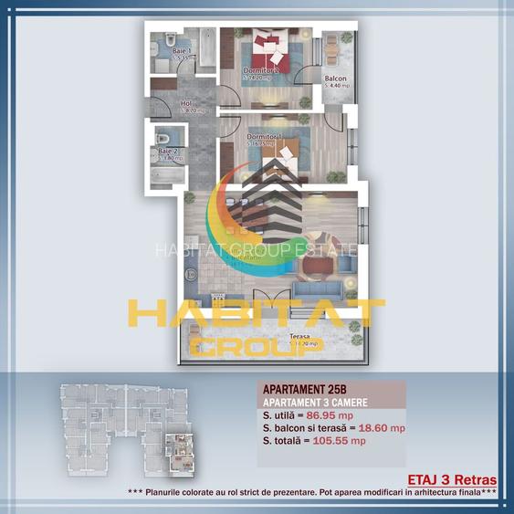 Apartament 3 camere - 105 mp- zona Pallady - 1