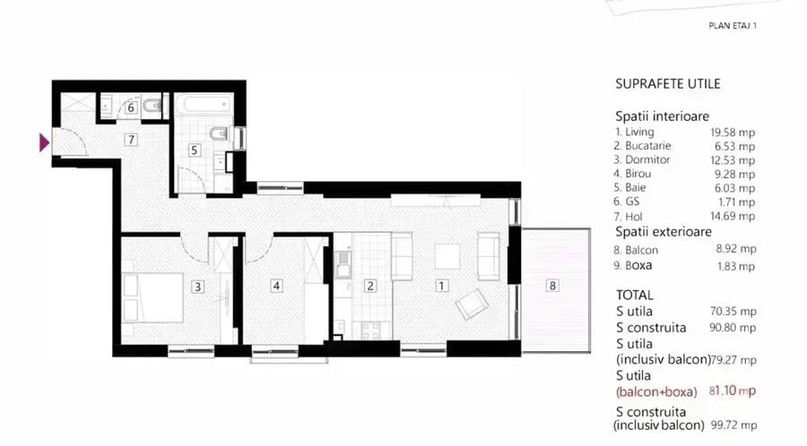 Apartament 3 camere, balcon, boxa, metrou Stefan cel Mare, bloc nou - 9