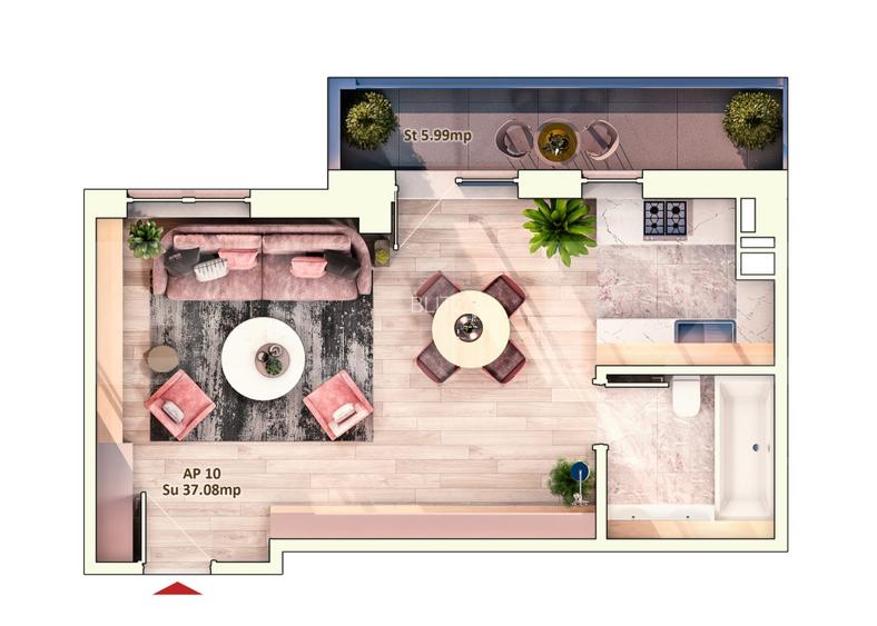 Apartament 1 Camera, 37 mp, Semifinisat, Zona Iulius Mall - 2