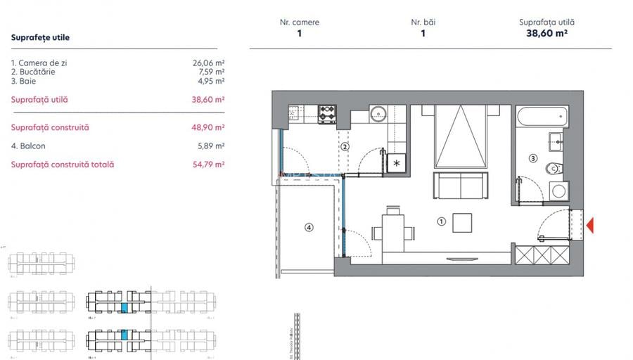 Garsoniera Spatioasa + balcon/ Hils Titanium Faza 2 / 5 min Metrou /Comision 0% - 7
