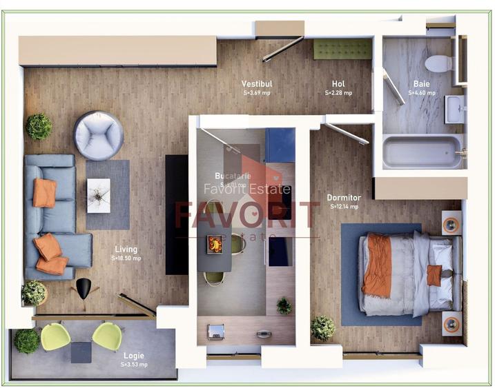 COMISION 0%.  Etaj 1 . Decomandat. Loc de parcare inclus - 1