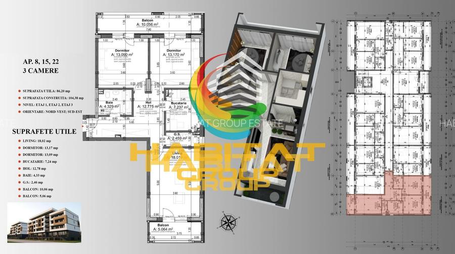 Pallady 3 camere decomandat 86 mp bloc tip BOUTIQUE - 2