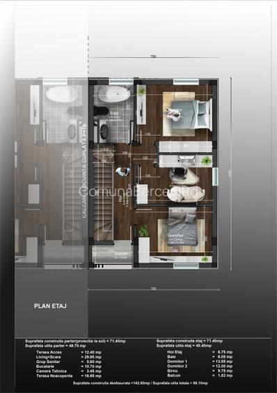 Casa 4 camere, P+1, 99mp | gaz, curent, apa si canal | Acces rapid DR9 - 10