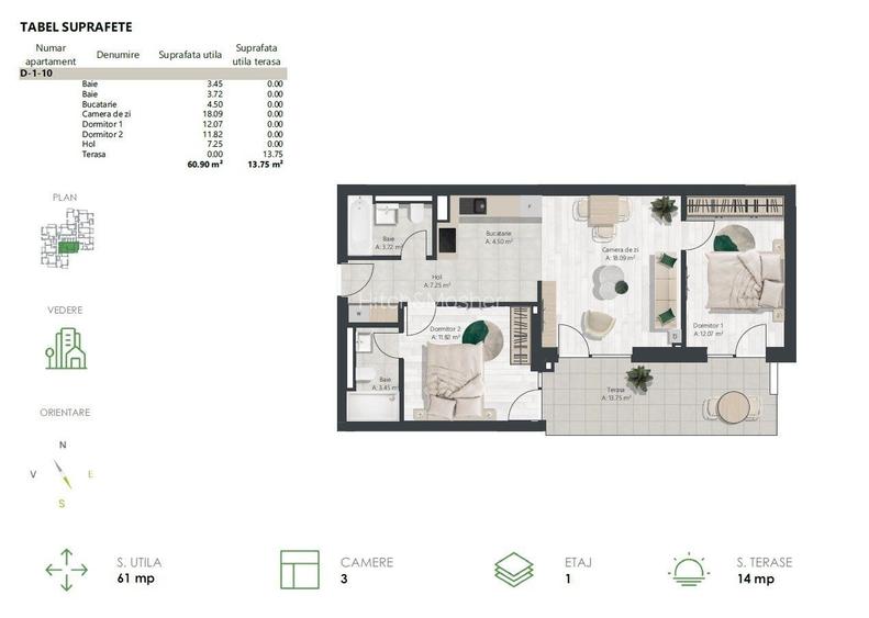 Apartament 3 camere & 2 bai - Denya Forest - 1