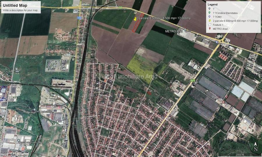Teren intravilan 2 parcele de 8500 mp front la centura Aradului linga Metro - 4