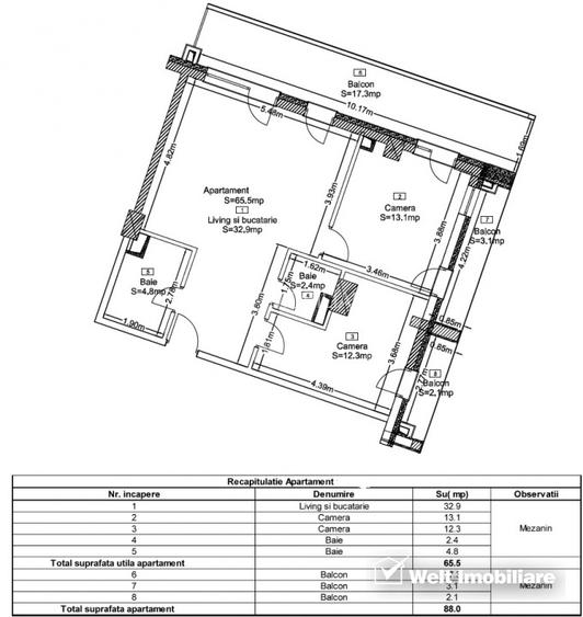 Apartament 3 camere , 2 bai, 65 mp utili + Terase 22mp, Wings Frunzisului - 8