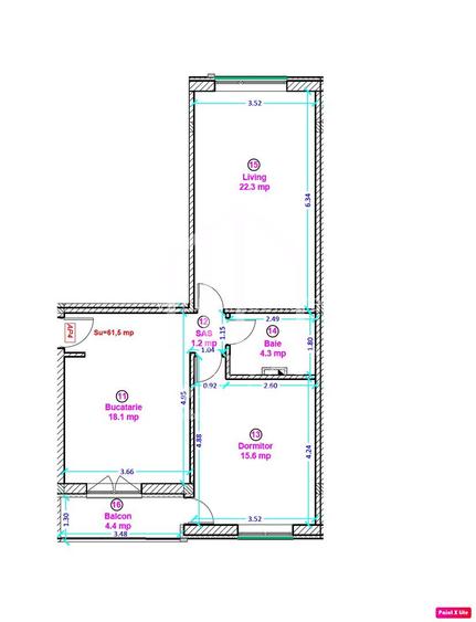 Apartament 2 camere - 61.5 mp, etaj intermediar - Shopping City Sibiu - 3