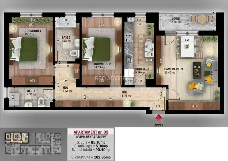 Titan Pallady mutare imediata 3 Camere 90mp cu loc parcare - 12