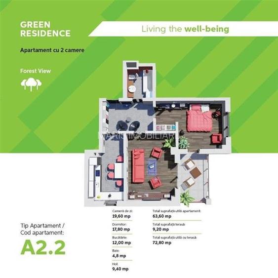 Apartamente cu 2 camere Tudor  - Green Residence amenajate. - 3