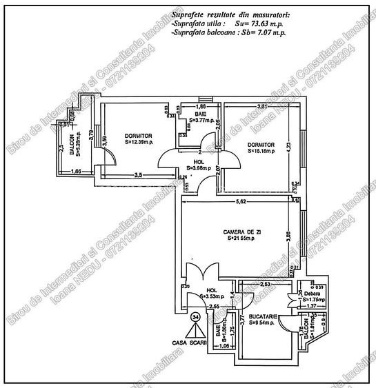 🙋Capitol🔸3 Camere 80,70m² Etaj 5 Mobilat Utilat Centrala pe Gaze - 14
