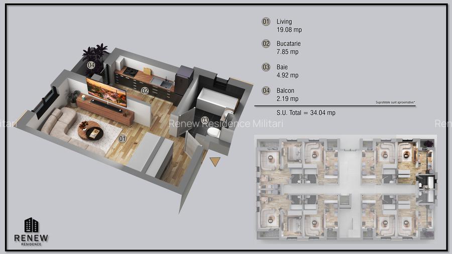 Garsoniera decomandata Militari - Renew Residence - 1
