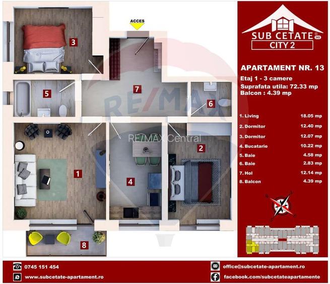Apartament cu 3 camere, 2 băi și parcare inclusă I Subcetate City 2 - 8