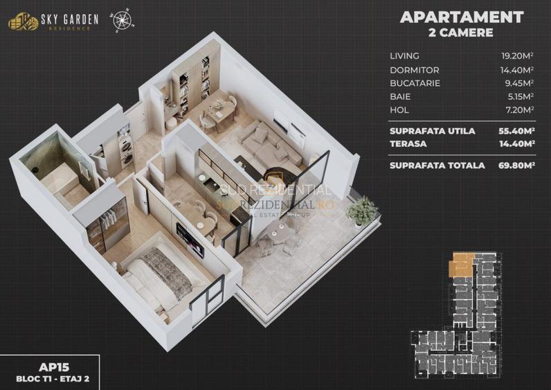 Apartament 2 camere, terasa 14.40 mp, piscina privata | Splaiul Unirii - 1