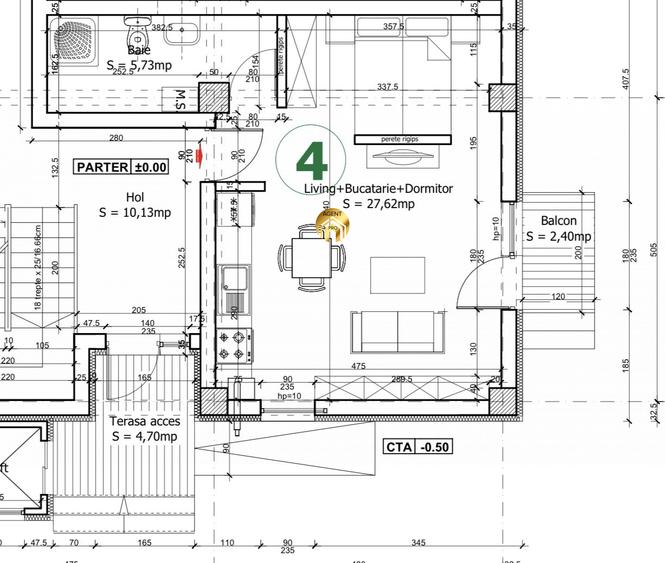 Garsoniera 36.5 mp + Curte proprie 27mp in Bloc Nou - Parter  - Otopeni