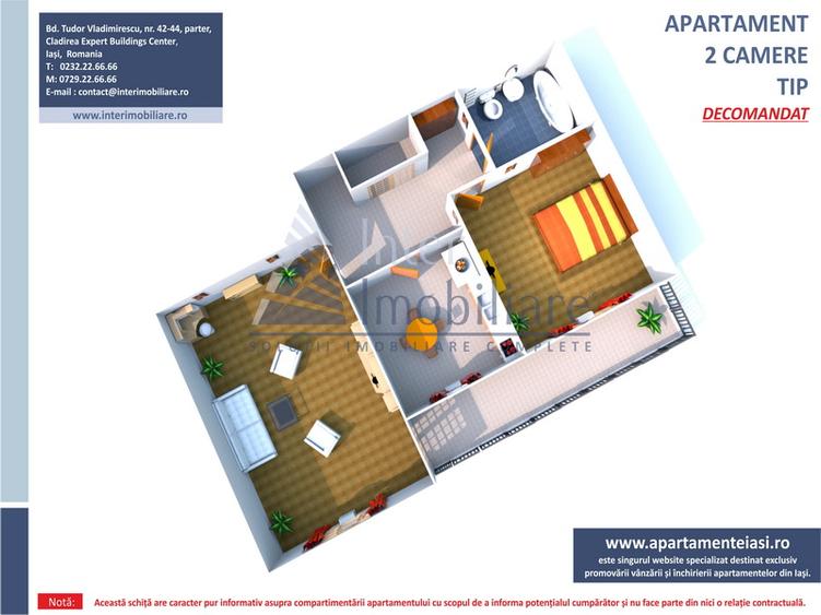 Fara comision: 2 camere decomandat,58mp,Pacurari- Esplanada Mimoza cod 161468