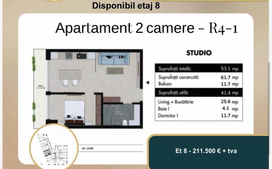 Vanzare Apartament 2 camere (studio) lux ultracentral Bulevardul Unirii