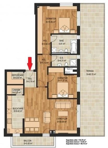 PENTHOUSE 3 CAMERE, TERASA 48 MP, TRACTORUL, ZONA CORESI MALL