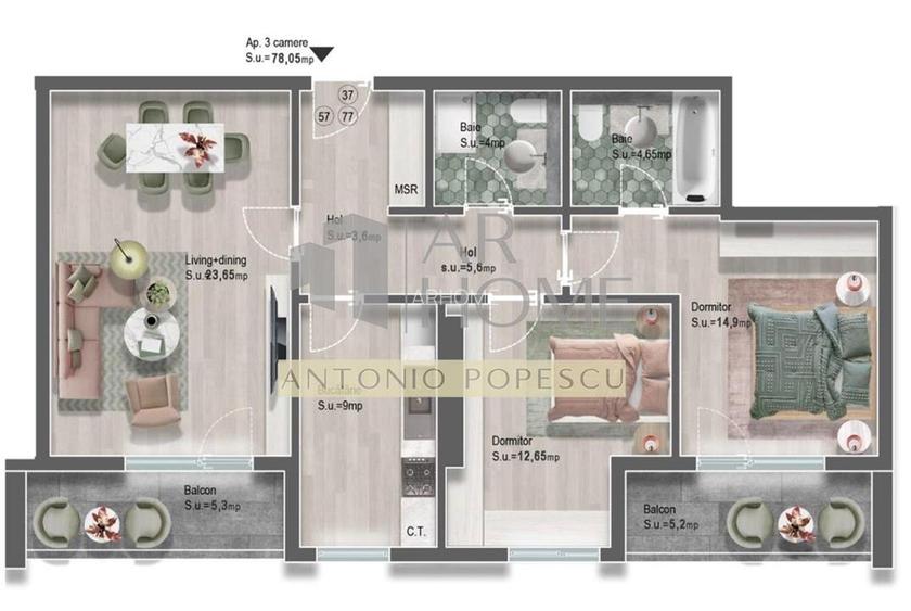 Apartament 3 camere, in Ploiesti, zona Nord/ MRS Gradinile. - 14
