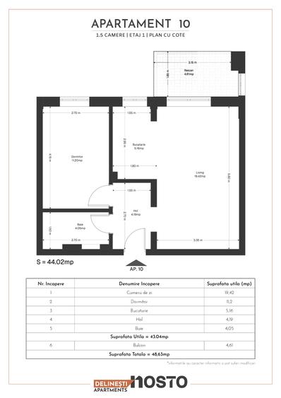 Apartament cu 1,5 camere FUNCȚIONAL