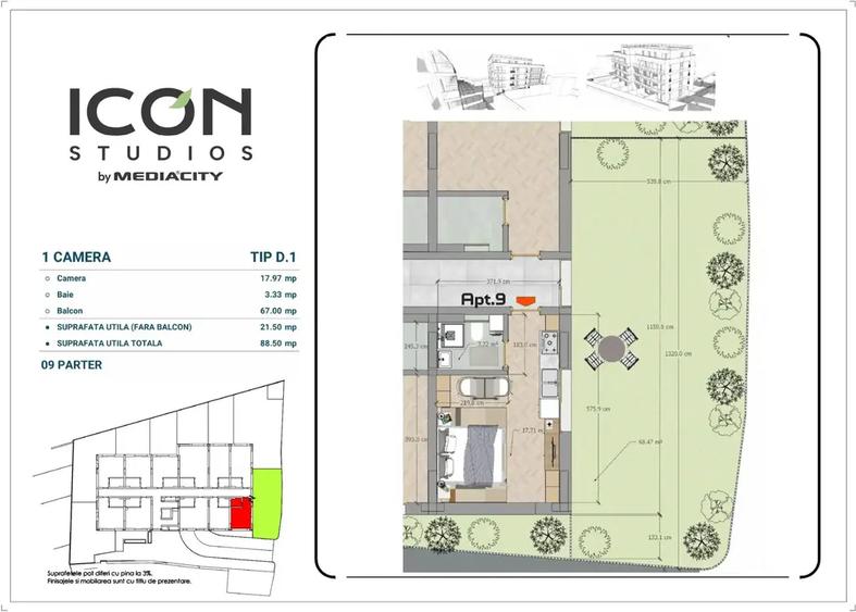 Garsonieră cu grădină în ansamblul ICON Studios - zona Moșilor