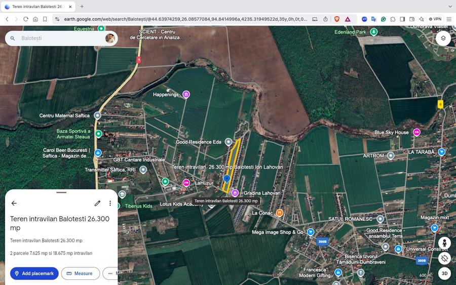 Teren intravilan 26.300 mp Saftica Balotesti - PUZ în lucru