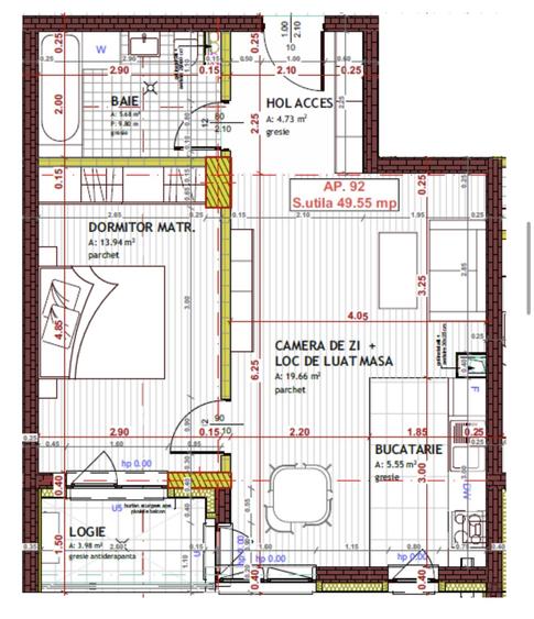 Apartament de 2 camere, 49.55mp, Semifinisat,zona Tineretului,Floresti
