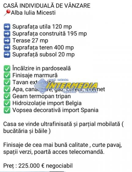 Casa Noua de vanzare pe un nivel zona Alba Micesti