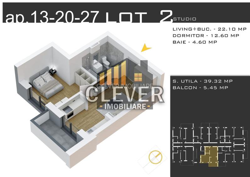 Studio cu Încălzire în Pardoseală și Parcare GRATUITĂ - 2