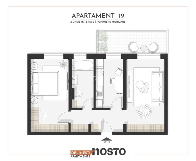Apartament de vânzare | 2 camere + balcon, compartimentare practică - 2