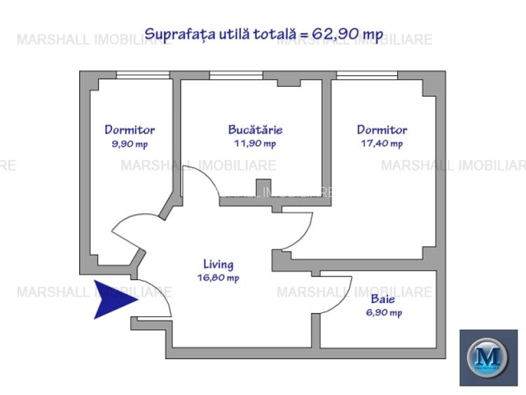 Apartament 3 camere de vanzare, zona 9 Mai, 62.90  mp #16742 - 9