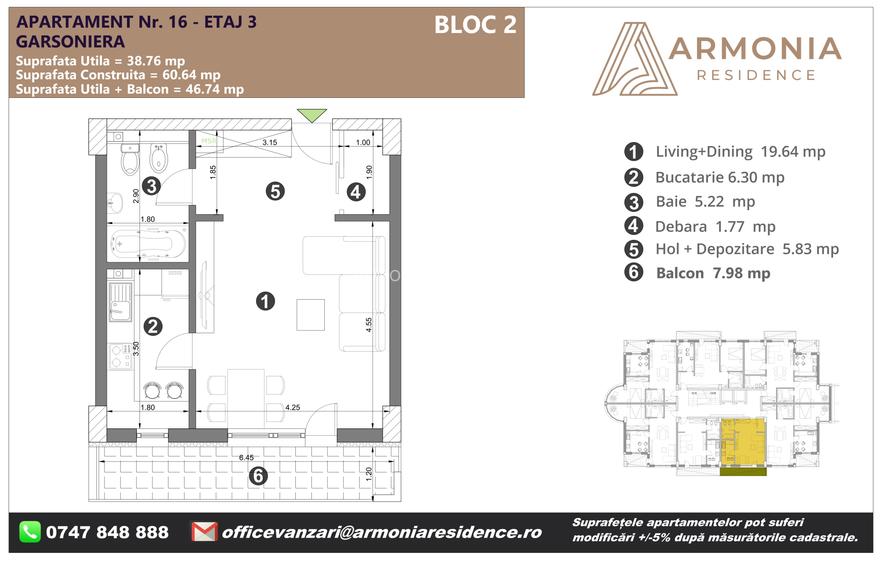 Garsonieră Decomandată-  Mall Coresi – ARMONIA RESIDENCE - 1