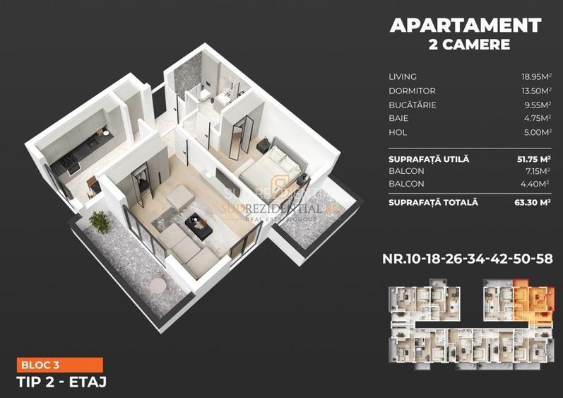 Apartament cu 2 camere, 2 balcoane, zona ideala in Popesti,0 Comision! - 1