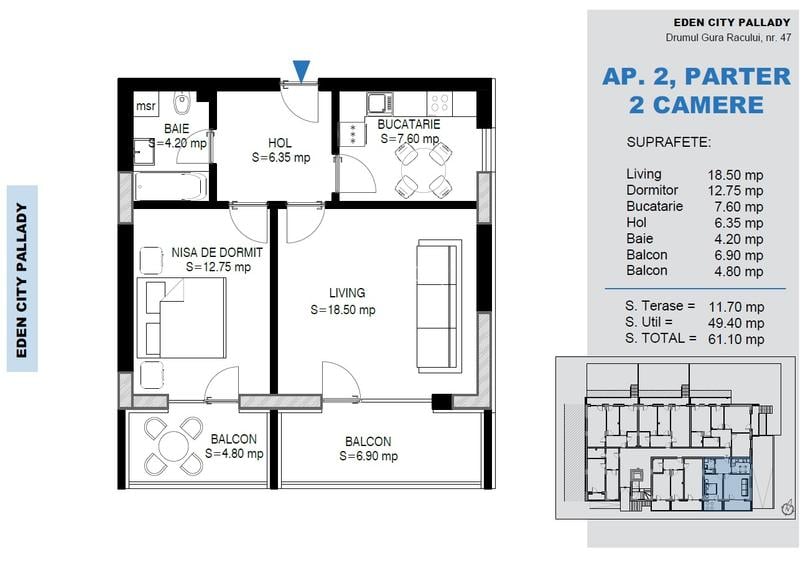 Apartament 2 camere decomandat, balcon logie , Pallady - Drumul Gura Racului nr. - 3