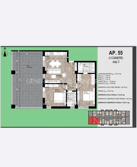 Apartament 3 camere cu TERASA, OTOPENI. Direct Dezvoltator! SUPER PREȚ! - 2