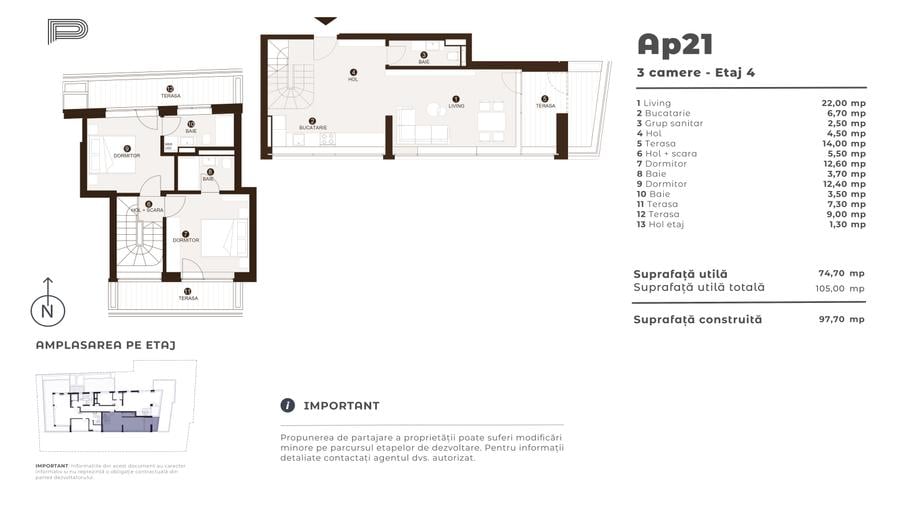 Penthouse- 3 camere, bloc boutique- zona Timpuri Noi - 1