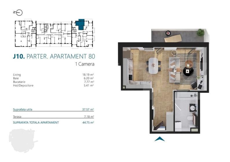 Apartament cu o camera, 37 mp, Ansamblu Rezidential, zona RIVUS
