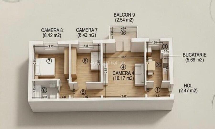 ZIMBRU, APARTAMENT CU 3 CAMERE, MOBILAT SI UTILAT, PARTER - 3