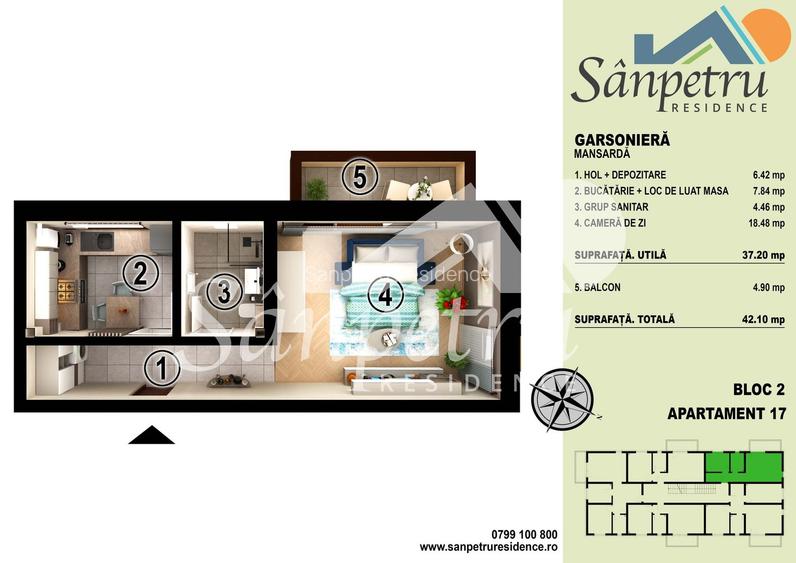 Apartament modern cu o camera, incalzire în pardoseală, NZEB.  Complet Mobilat! - 1