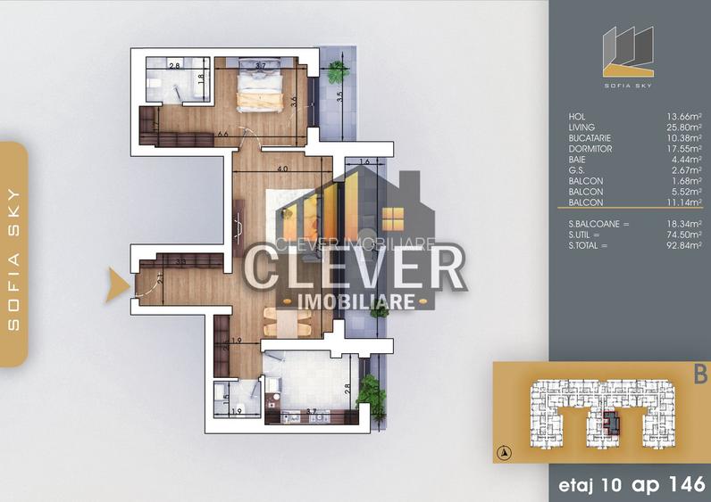 Apartament 2 camere spatios, 93 mp, 2 bai - metrou Nicolae Teclu - 1