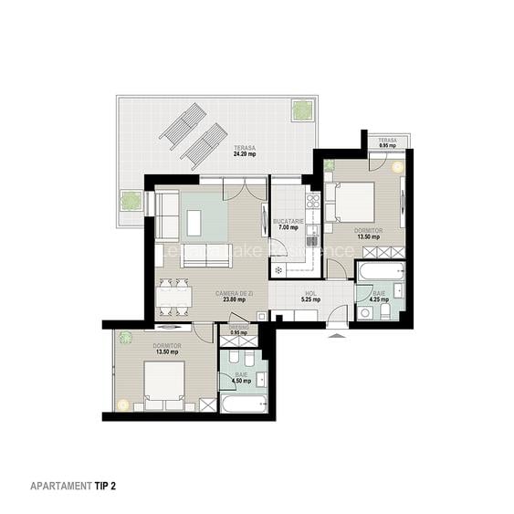 Apartament cu 3 camere - 25 mp terasa- Lebada Lake Residence - 1