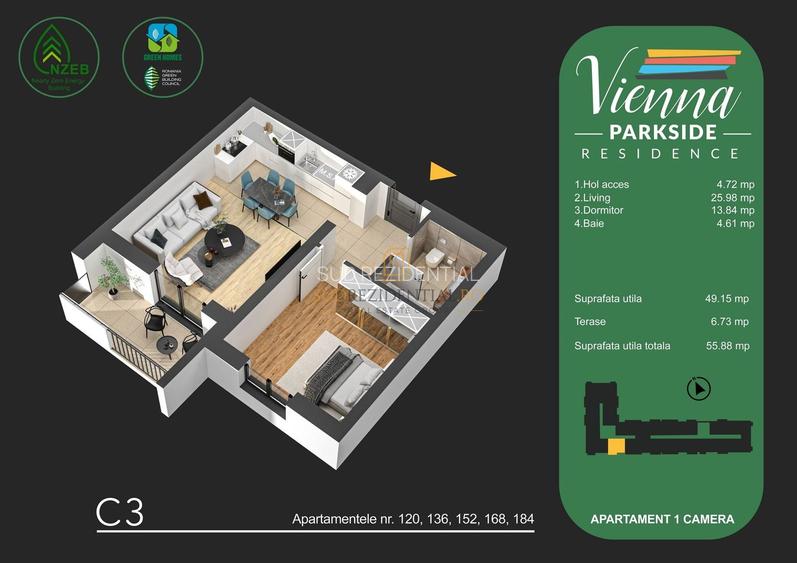Apartament modern compatimentat, 2 camere, langa Parcul Tudor Arghezi - 1