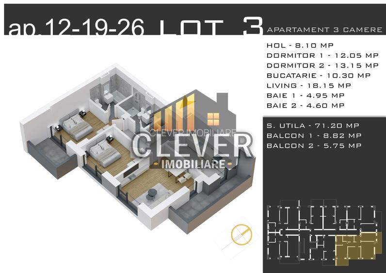 Ap 3 cam Decomandat, Promotie Parcare, Pallady – Comision 0% - 2