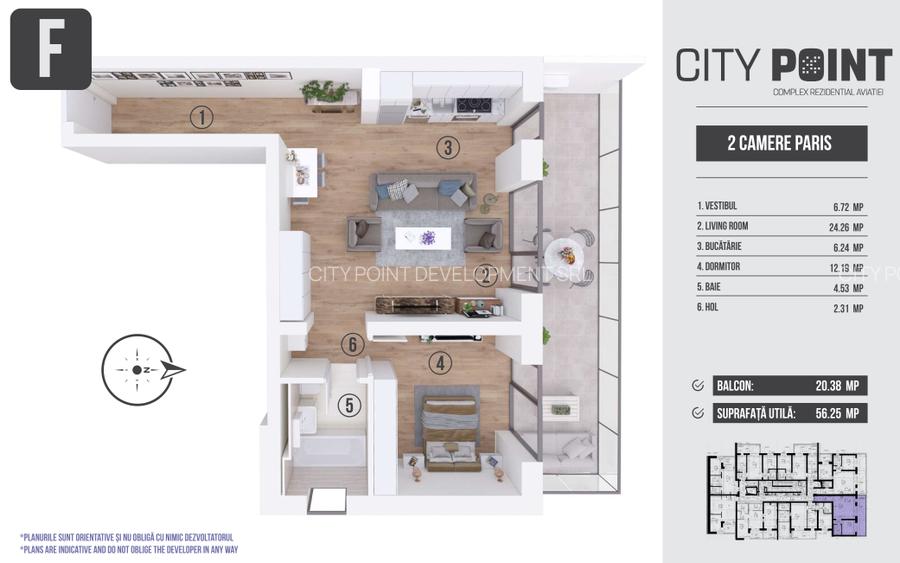 Apartament 2 camere de vanzare - City Point Aviatiei - 1