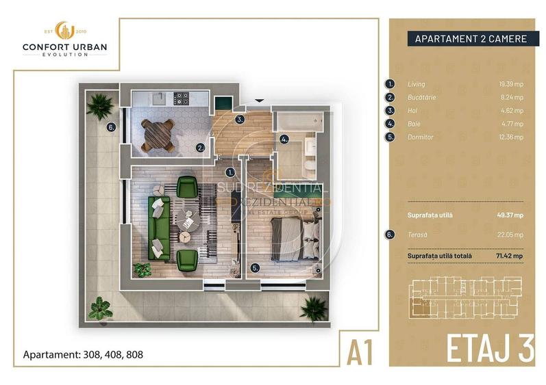 Zona Rahova - Apartament nou cu 2 camere si terasa 22 mp - 1