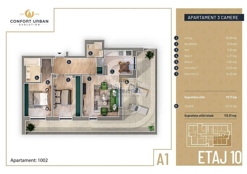 Targ Pucheni - Apartament 3 camere, terasa 40 mp, bloc nou - 1