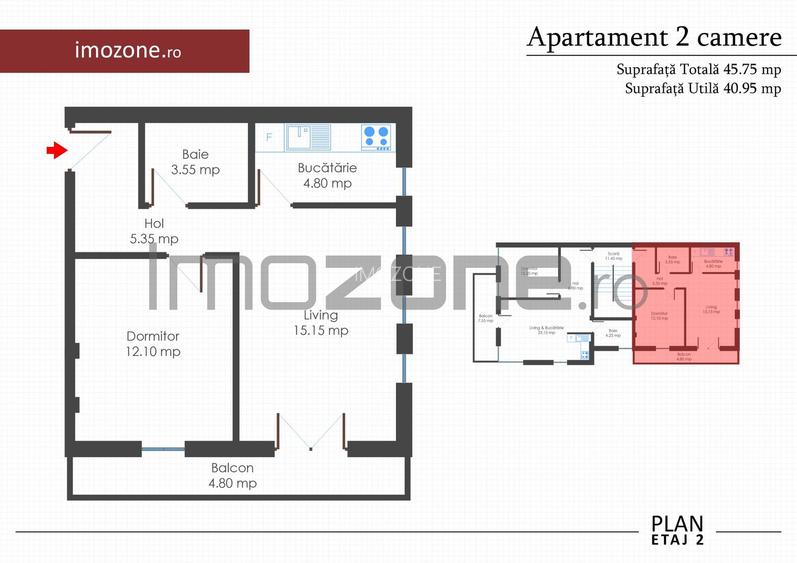 Apartament 2 camere, bloc nou, finisat la cheie, centrala termica individuala - 1