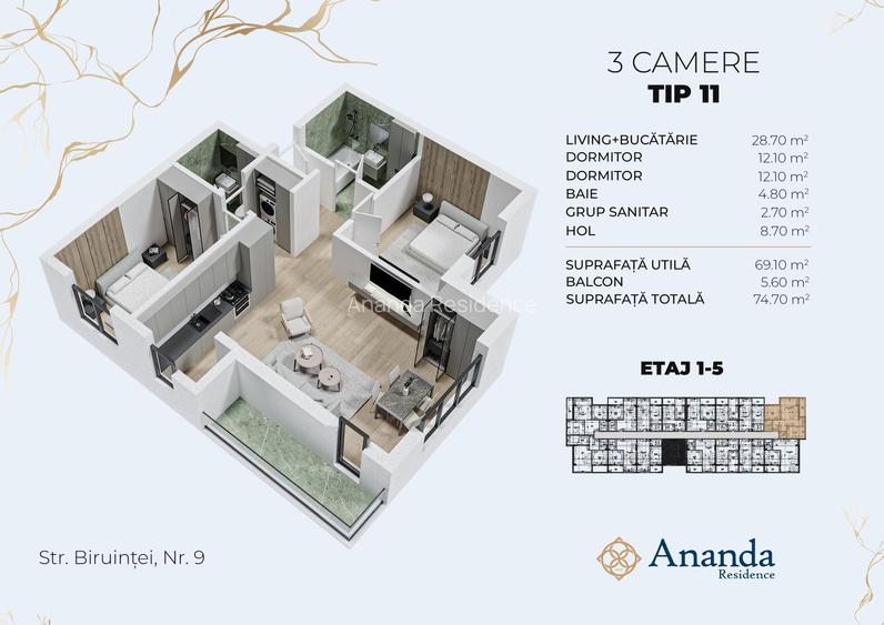 Apartament 3 camere | 0% comision | Direct dezvoltator  | 2 bai - 1