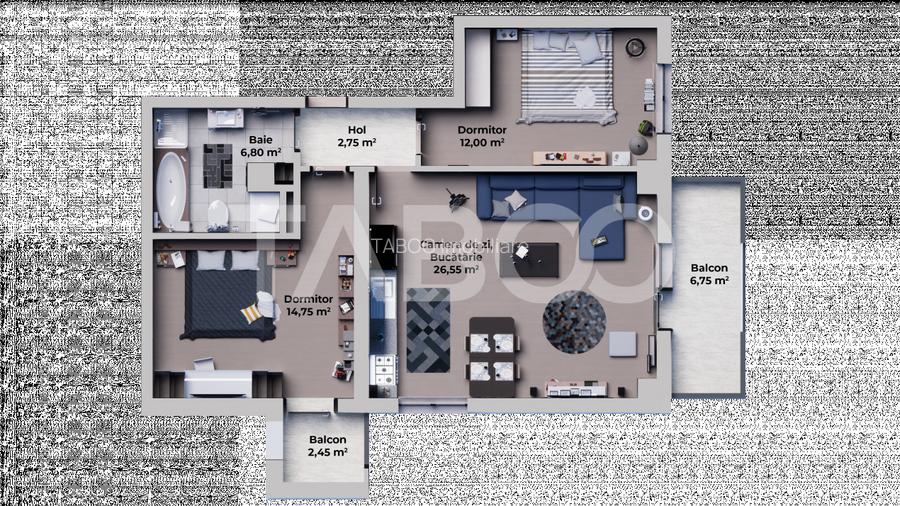 Apartament modern decomandat 3 camere 63 mpu 2 locuri parcare Sibiu - 1