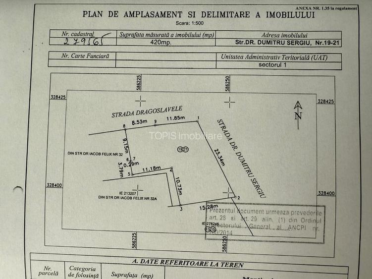 Piata Victoriei - Str.Dumitru Sergiu- Teren de Vânzare 420 MP/ Dubla Deschidere - 3