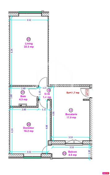 Apartament 2 camere - 61.7  mp, etaj intermediar - Shopping City Sibiu - 3